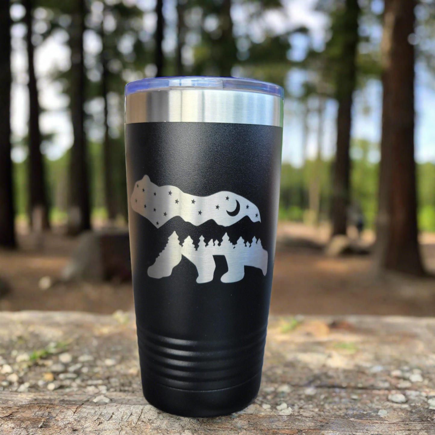 Camping Themed Insulated Tumbler, Engraved 20oz Insulated Tumbler - Hiking Camping Tumbler - Bear Tumbler