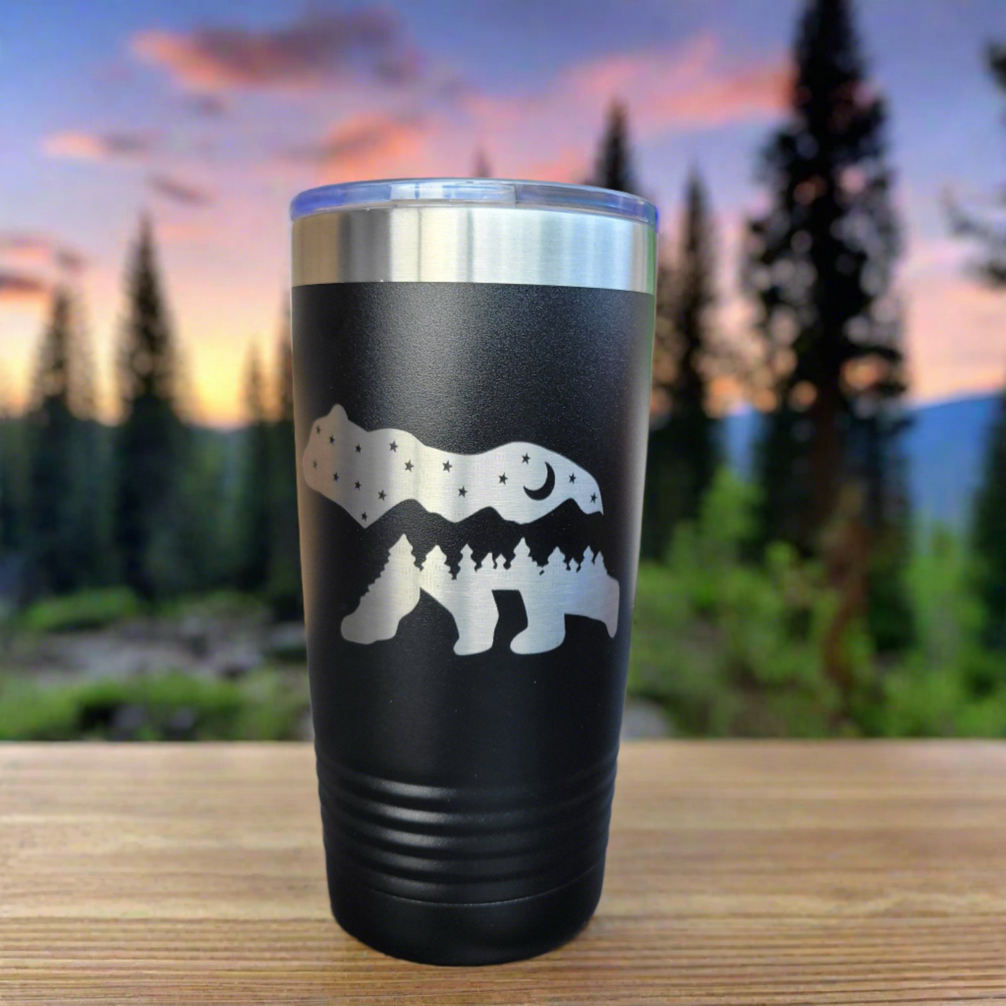 Camping Themed Insulated Tumbler, Engraved 20oz Insulated Tumbler - Hiking Camping Tumbler - Bear Tumbler