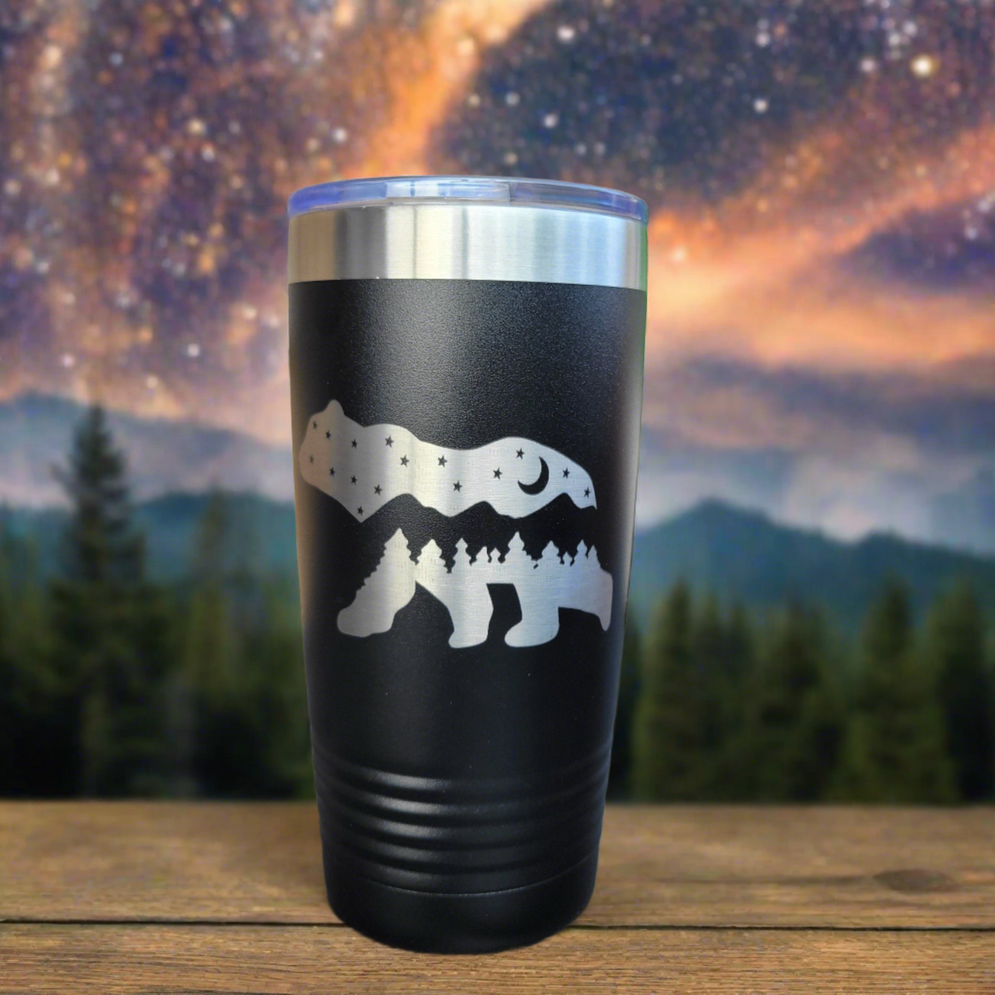 Camping Themed Insulated Tumbler, Engraved 20oz Insulated Tumbler - Hiking Camping Tumbler - Bear Tumbler