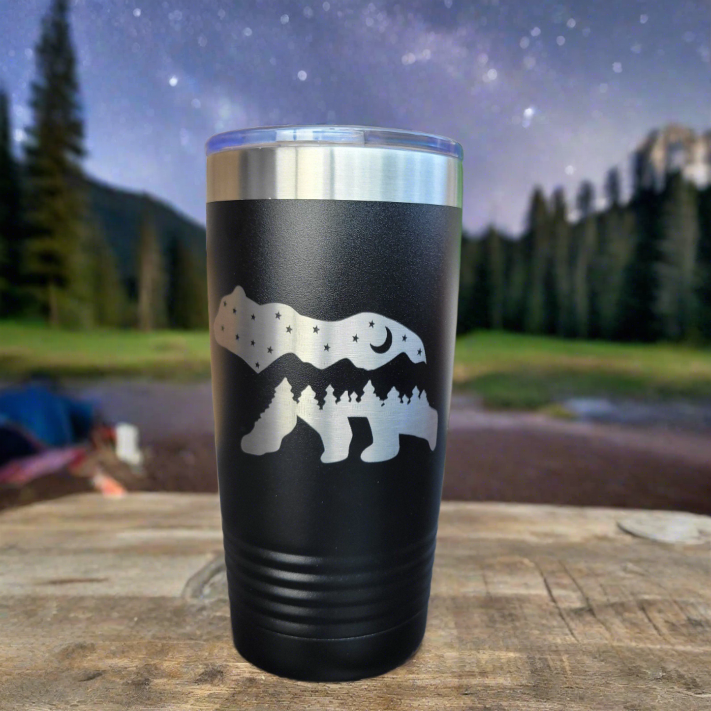 Camping Themed Insulated Tumbler, Engraved 20oz Insulated Tumbler - Hiking Camping Tumbler - Bear Tumbler