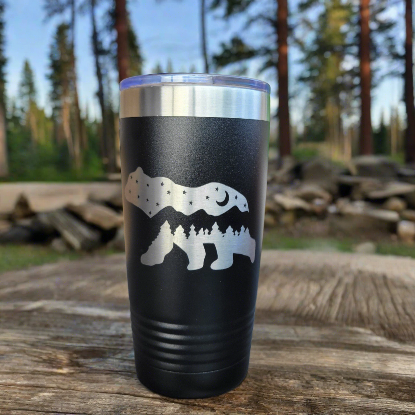 Camping Themed Insulated Tumbler, Engraved 20oz Insulated Tumbler - Hiking Camping Tumbler - Bear Tumbler