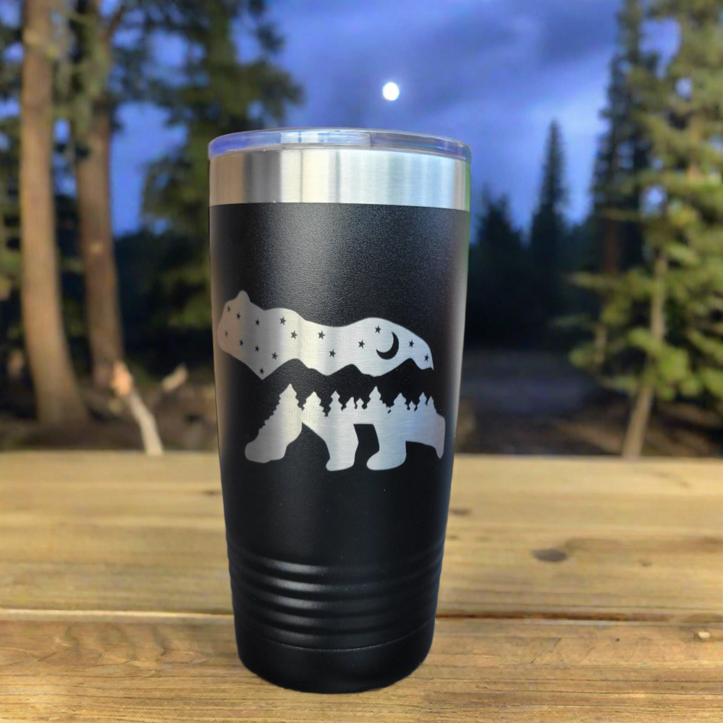 Camping Themed Insulated Tumbler, Engraved 20oz Insulated Tumbler - Hiking Camping Tumbler - Bear Tumbler