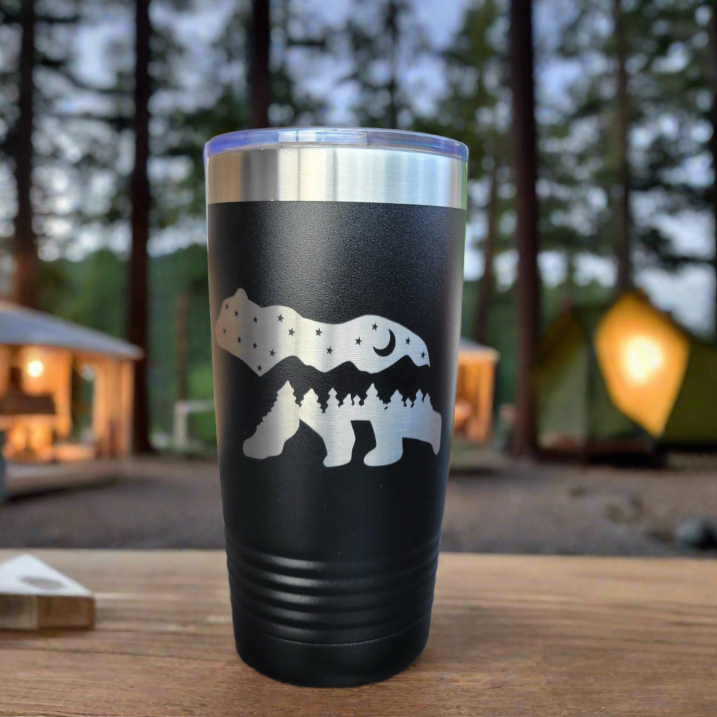 Camping Themed Insulated Tumbler, Engraved 20oz Insulated Tumbler - Hiking Camping Tumbler - Bear Tumbler