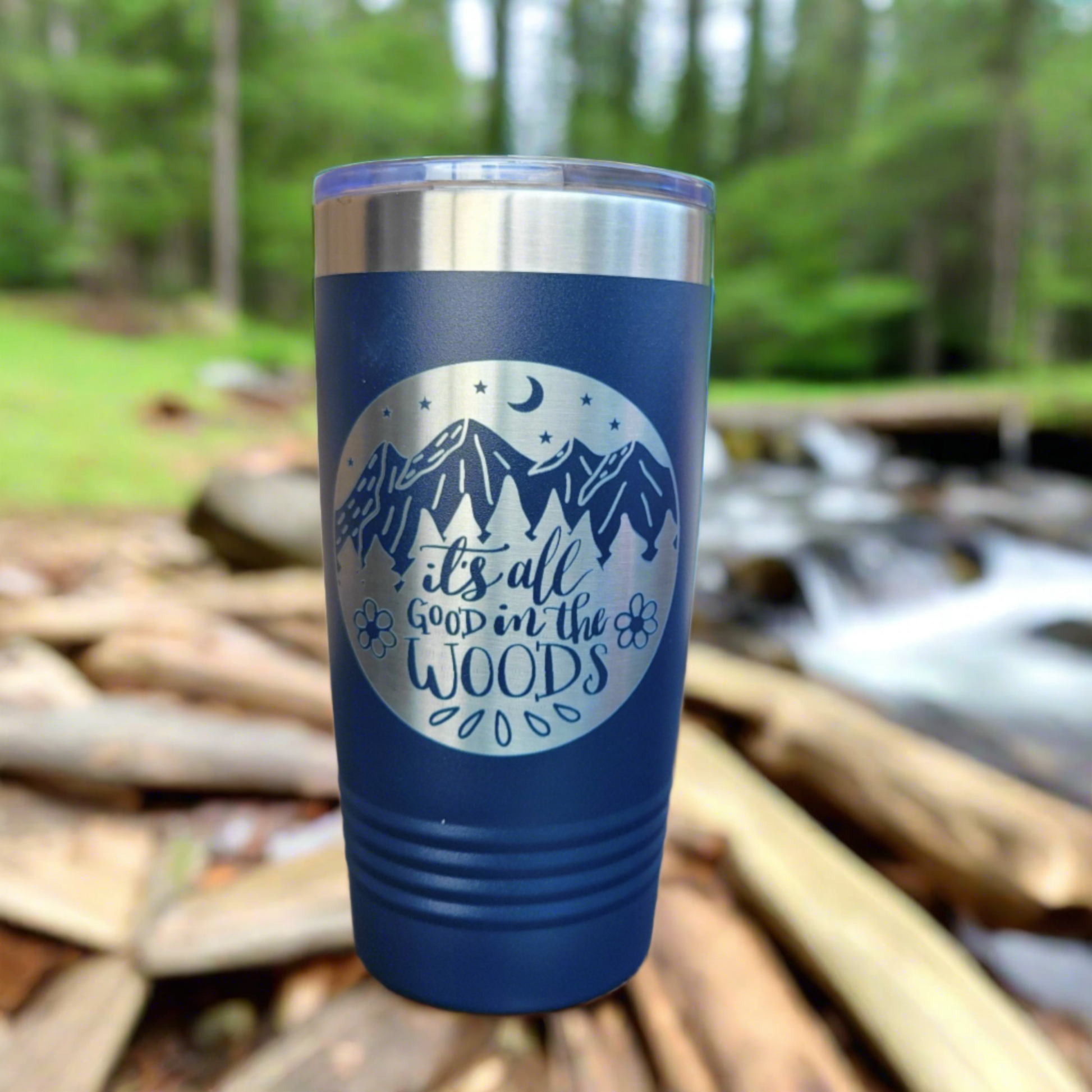 camping themed tumbler, drink tumbler all good in the woods, gift for camping enthusiast