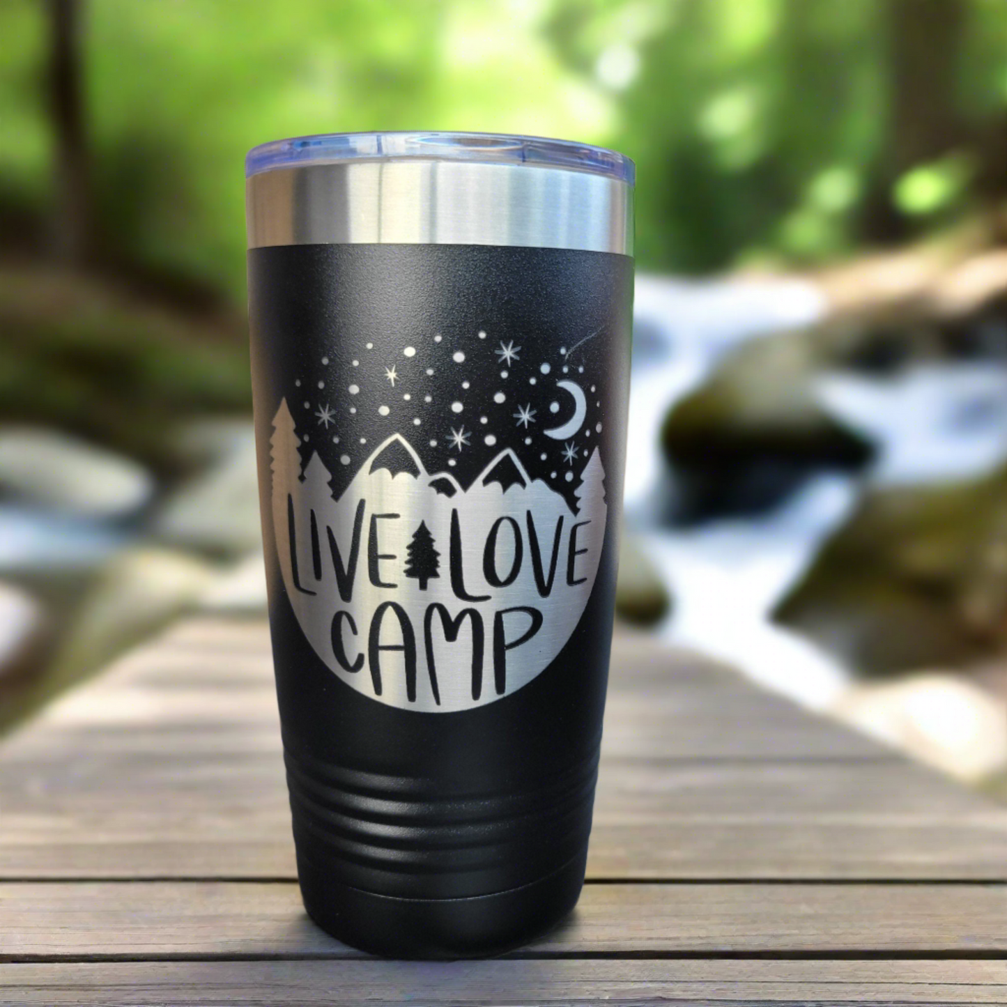 Camping Themed Insulated Tumbler, Engraved 20oz / 22oz/ 30oz Insulated Tumbler / Bottle - Hiking Camping Tumbler - Live Love Camp - Wood Unlimited#