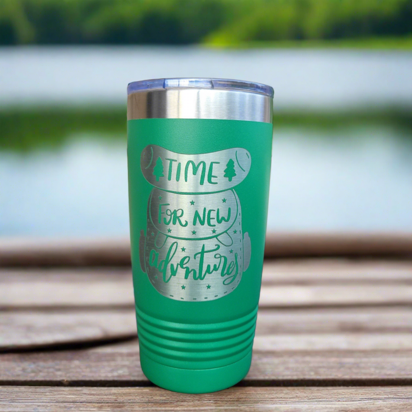 Camping Themed Insulated Tumbler, Engraved 20oz Insulated Tumbler - Hiking Camping Tumbler - Time for a new adventure