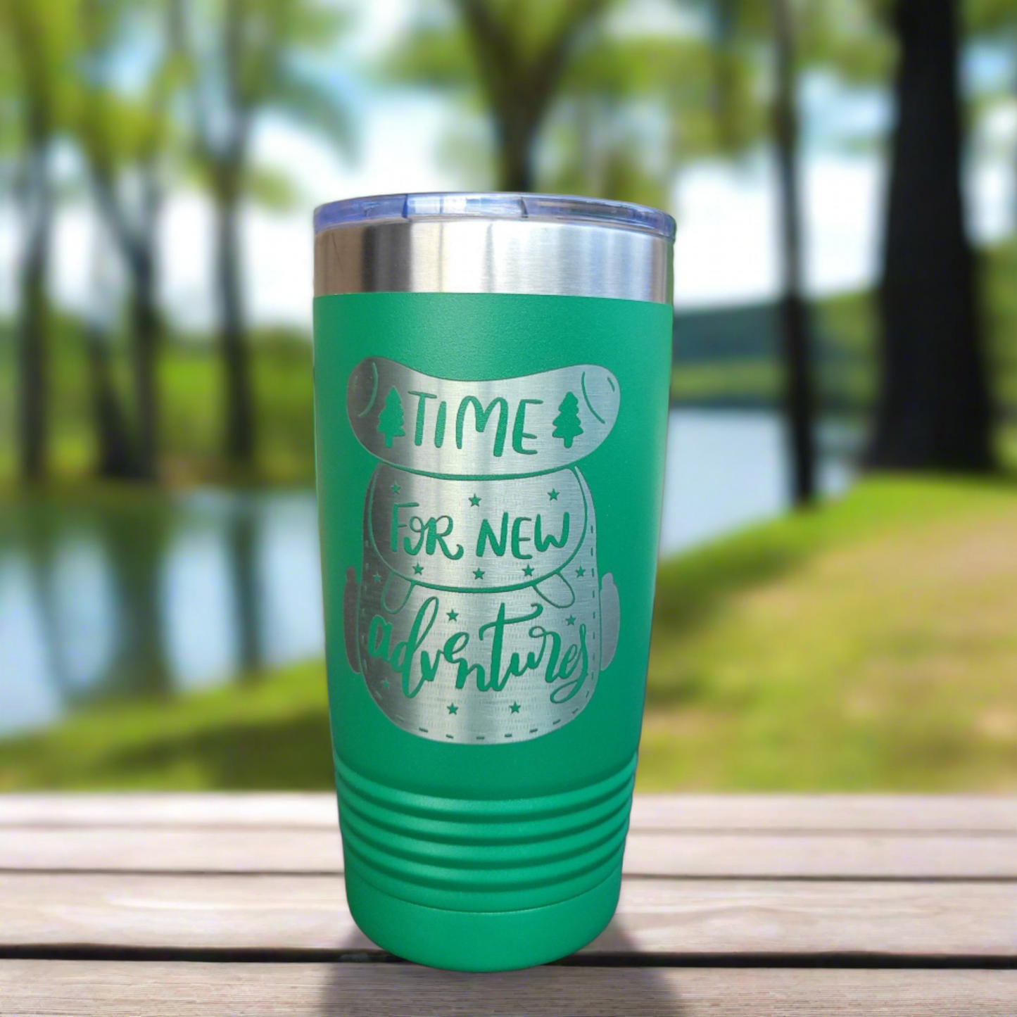 Camping Themed Insulated Tumbler, Engraved 20oz Insulated Tumbler - Hiking Camping Tumbler - Time for a new adventure