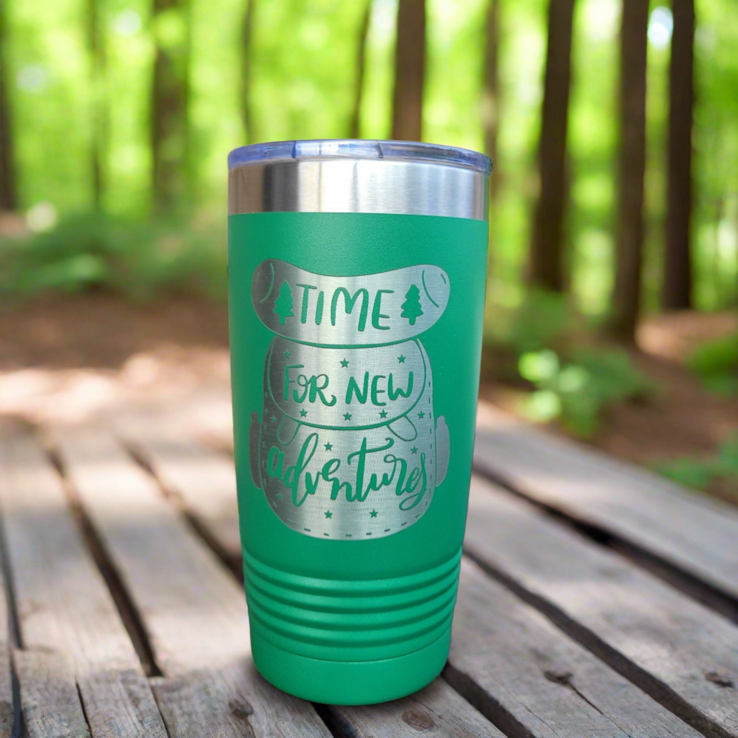 Camping Themed Insulated Tumbler, Engraved 20oz Insulated Tumbler - Hiking Camping Tumbler - Time for a new adventure