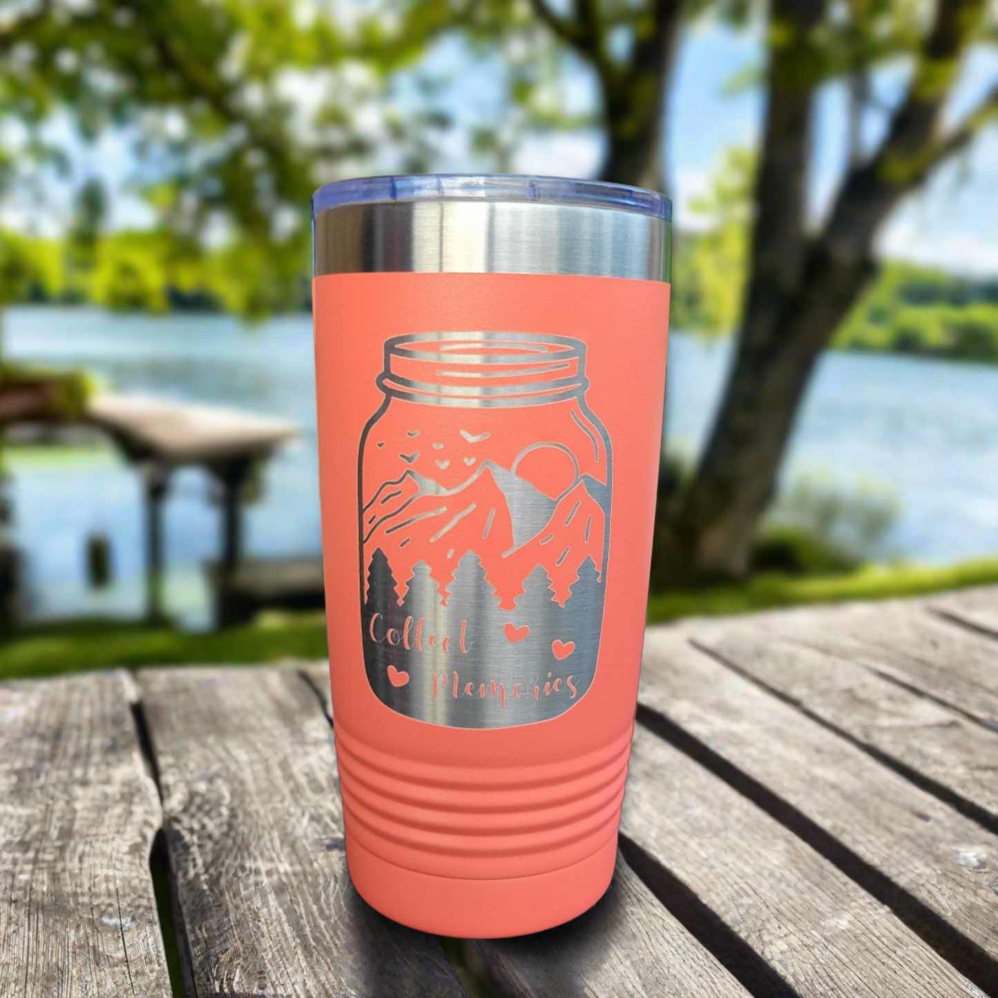 Camping Themed Insulated Tumbler, Engraved 20oz / 22oz/ 30oz Insulated Tumbler / Bottle - Hiking Tumbler - Collecting Memories Tumbler - Wood Unlimited#