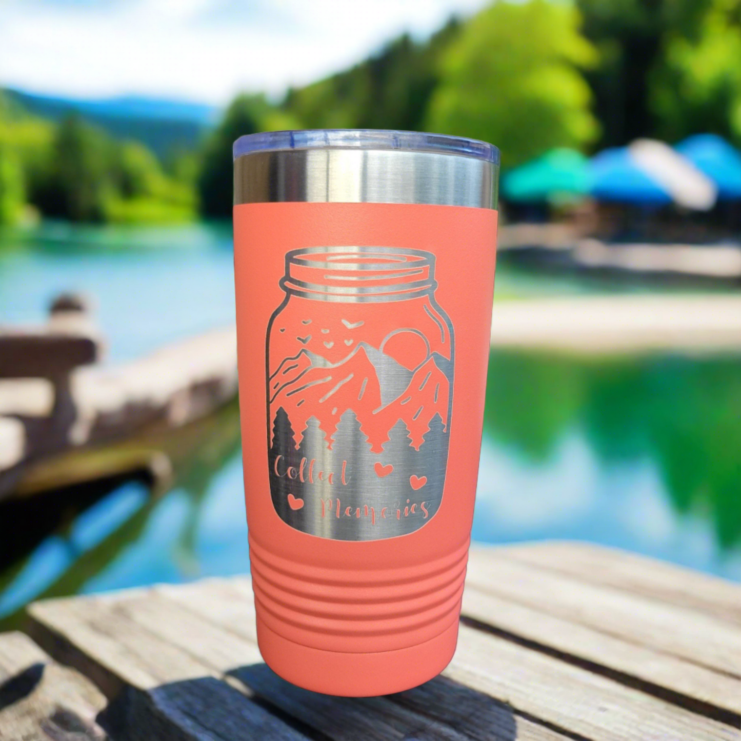 Camping Themed Insulated Tumbler, Engraved 20oz Insulated Tumbler / Bottle - Hiking Tumbler - Collecting Memories Tumbler