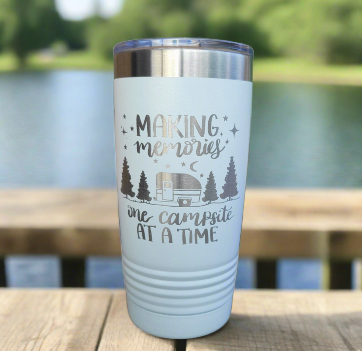 Camping Themed Insulated Tumbler, Engraved 20oz / 22oz/ 30oz Insulated Tumbler / Bottle - Hiking Tumbler - Making Memories Tumbler - Wood Unlimited#