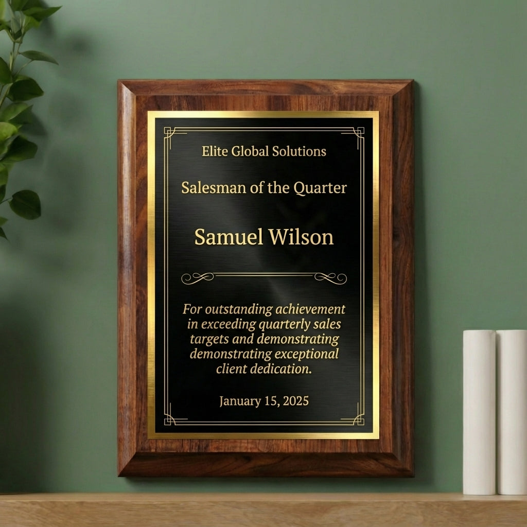 Personalized Salesman Gift Award Plaque - Employee Recognition - Quarter Award - Laser Engraved - Custom Name - View 2
