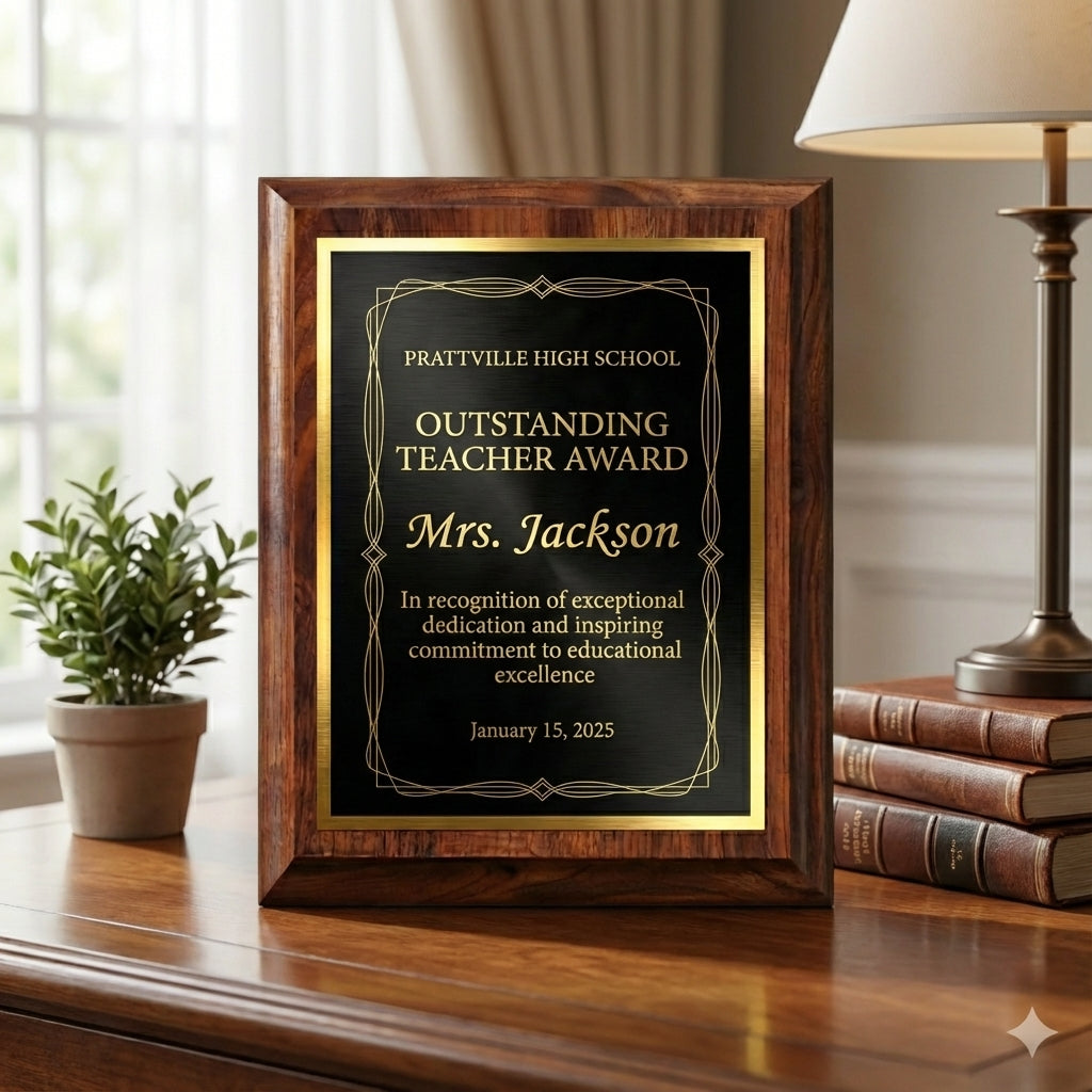 Personalized Teacher Award Plaque | Custom Engraved Wood Gift for Teacher Appreciation, Retirement, Thank You | End of Year Present - View 1