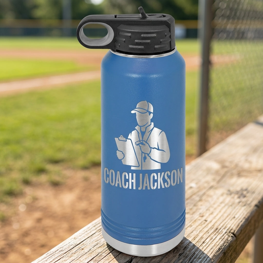 Personalized Baseball Coach Water Bottle Gift, End of Season Coach Appreciation, Custom Laser Engraved, Team Gift for Coach - View 3