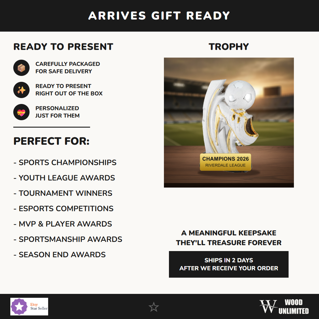 Gift-ready personalized Ceramic Soccer Slam Award resin award, perfect for ceremonies, retirements, and corporate recognition