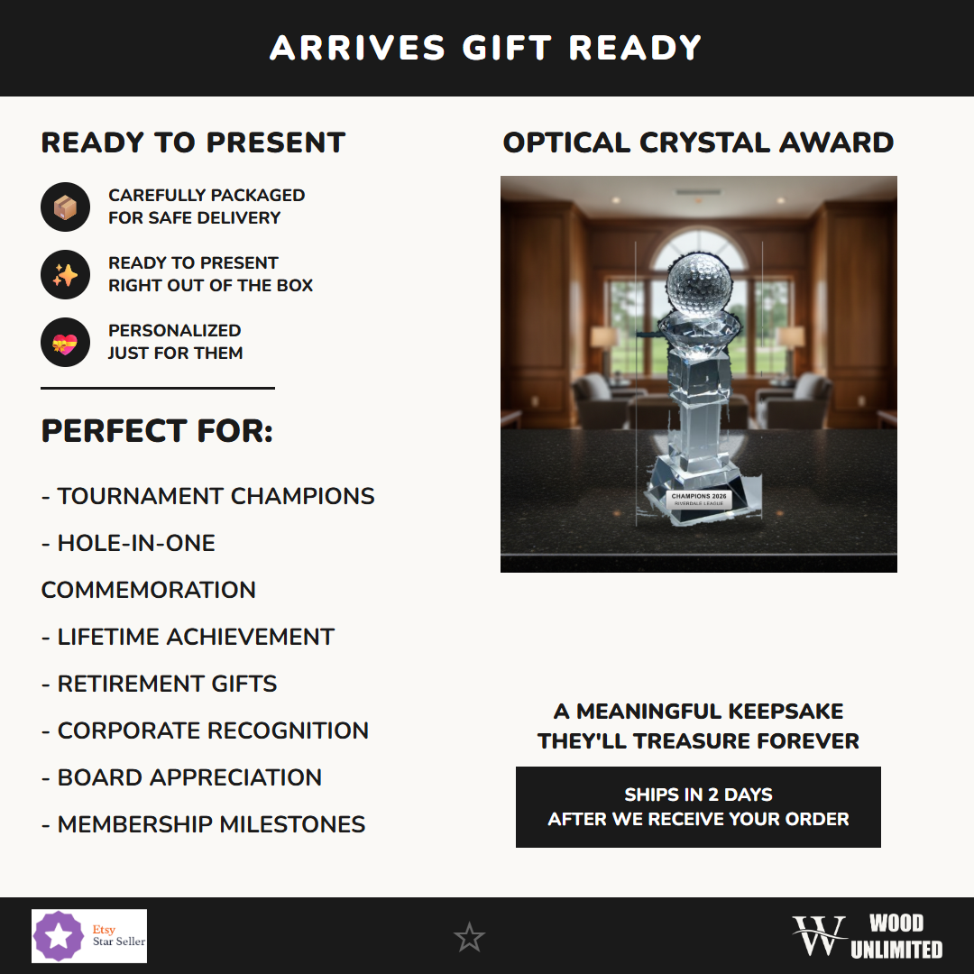 Gift-ready personalized Crystal Golf Ball With Slant Base Award crystal award, perfect for ceremonies, retirements, and corporate recognition
