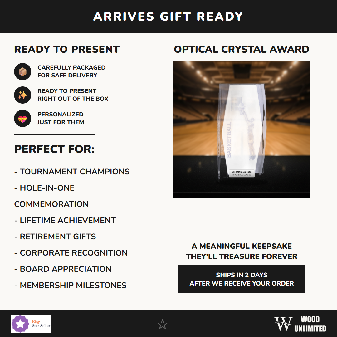 Gift-ready personalized Crystal Tower 3D Basketball Award crystal award, perfect for ceremonies, retirements, and corporate recognition