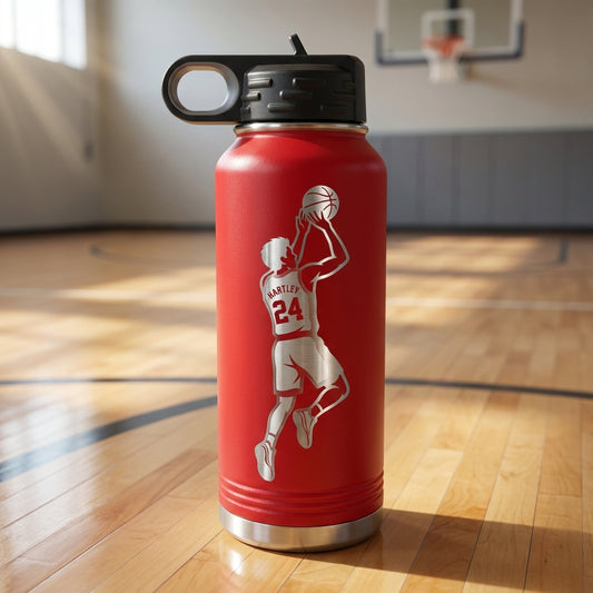 Personalized Basketball Player Gift Water Bottle - Custom Team Gift - Laser Engraved Durable Bottle - Custom Name & Number - View 9