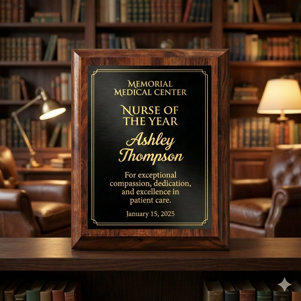 Personalized Nurse of the Year Award Plaque - Custom Engraved Wooden Recognition Gift - Nurse Appreciation & Graduation Present - View 4