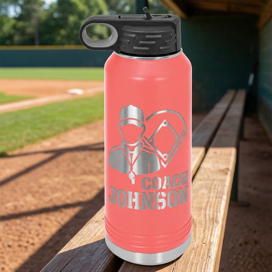 Personalized Baseball Coach Water Bottle Gift - Laser Engraved Hydration for Coaches - Custom Name Team Thank You Present - View 2