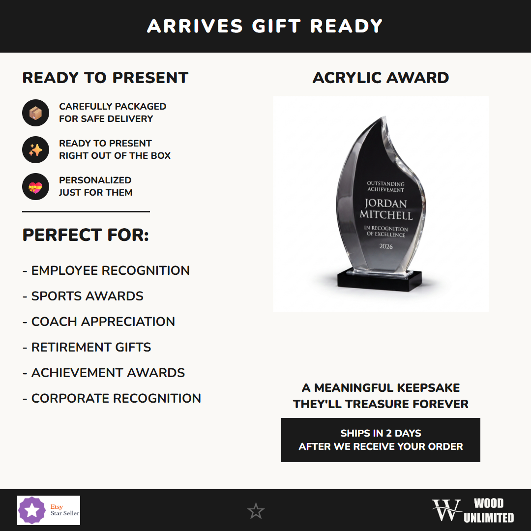 Gift-ready personalized Deep Bevel Lucite Fl acrylic award, perfect for ceremonies, retirements, and corporate recognition