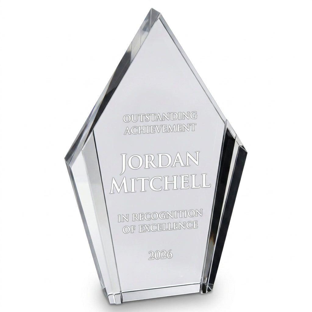 Diamond acrylic award - laser engraved recognition award close-up