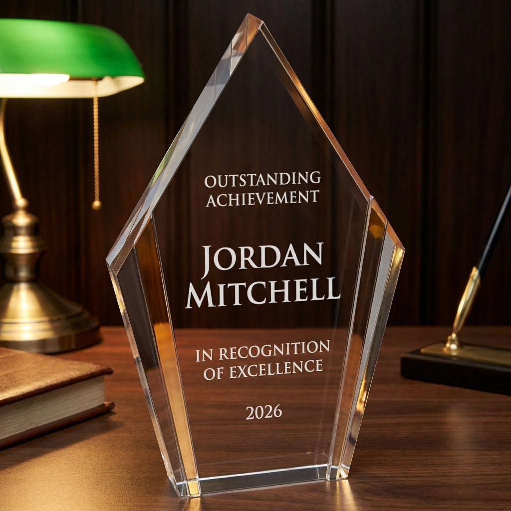 Personalized diamond acrylic award with silver edges - custom engraved