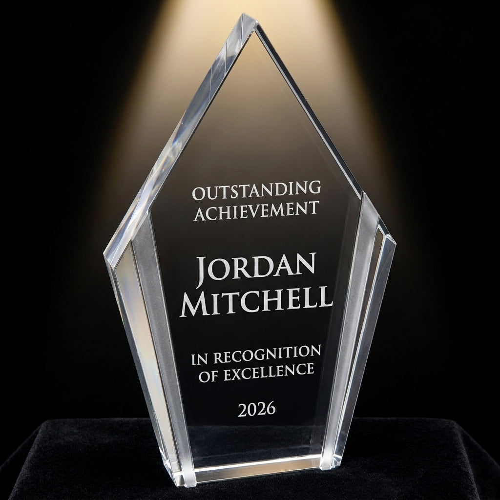 Diamond acrylic award side view - silver edge detail