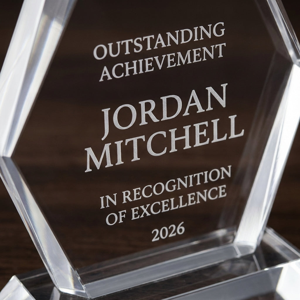 Diamond acrylic award back view - custom engraved award