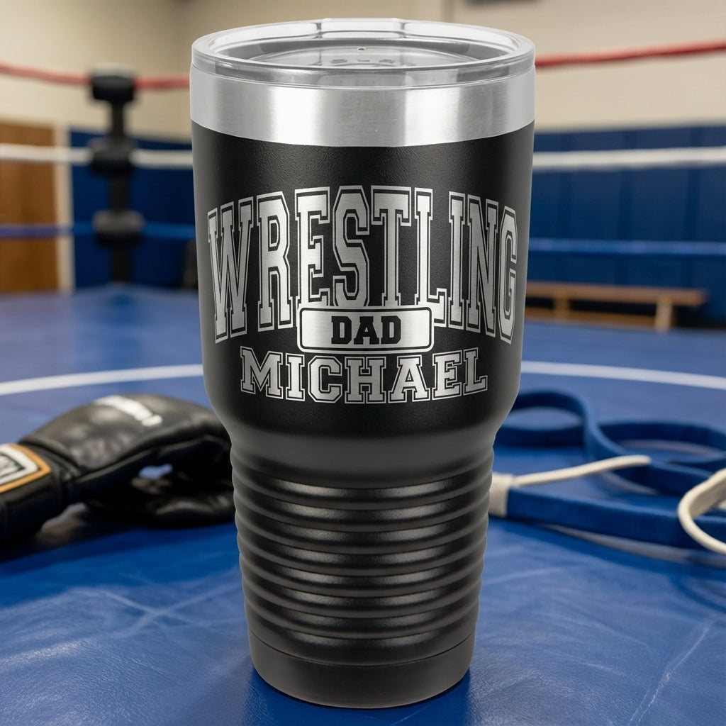 Personalized Wrestling Dad Tumbler Gift - Father's Day Birthday Christmas - Laser Engraved Durable Drinkware - Custom Name - View 5