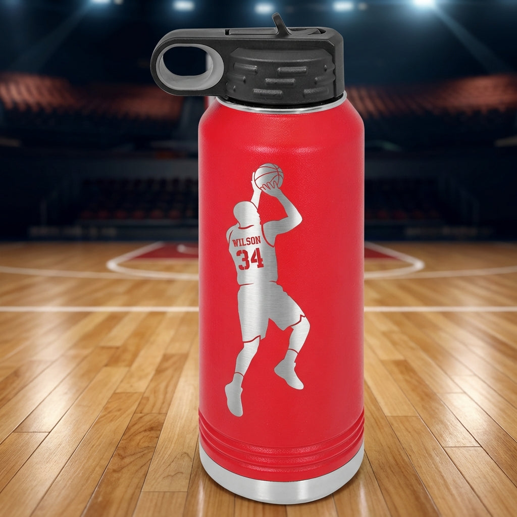 Personalized Basketball Player Water Bottle - Custom Engraved Sports Gift - Athlete Hydration - Team Appreciation Present - View 2