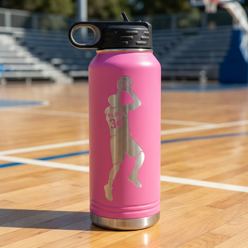 Personalized Basketball Player Water Bottle - Custom Engraved Sports Gift - Athlete Hydration - Team Appreciation Present - View 4