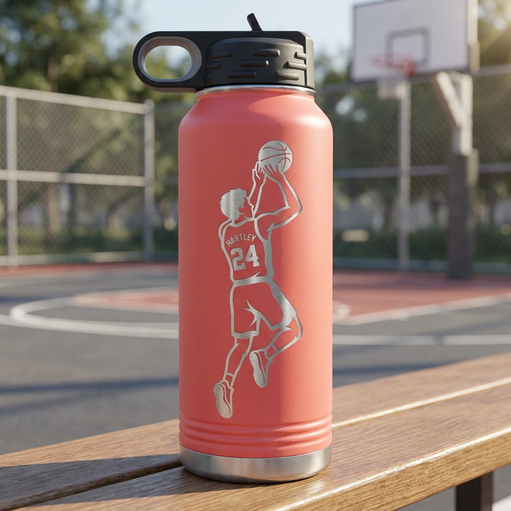 Personalized Basketball Player Gift Water Bottle - Custom Team Gift - Laser Engraved Durable Bottle - Custom Name & Number - View 7