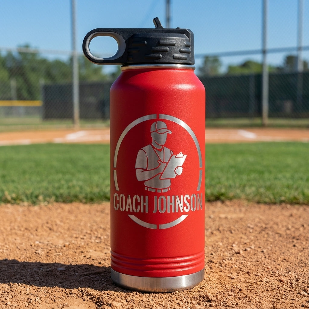 Personalized Baseball Coach Gift Water Bottle - Custom Engraved Team Thank You Present - Durable 32oz Hydration Bottle - View 2