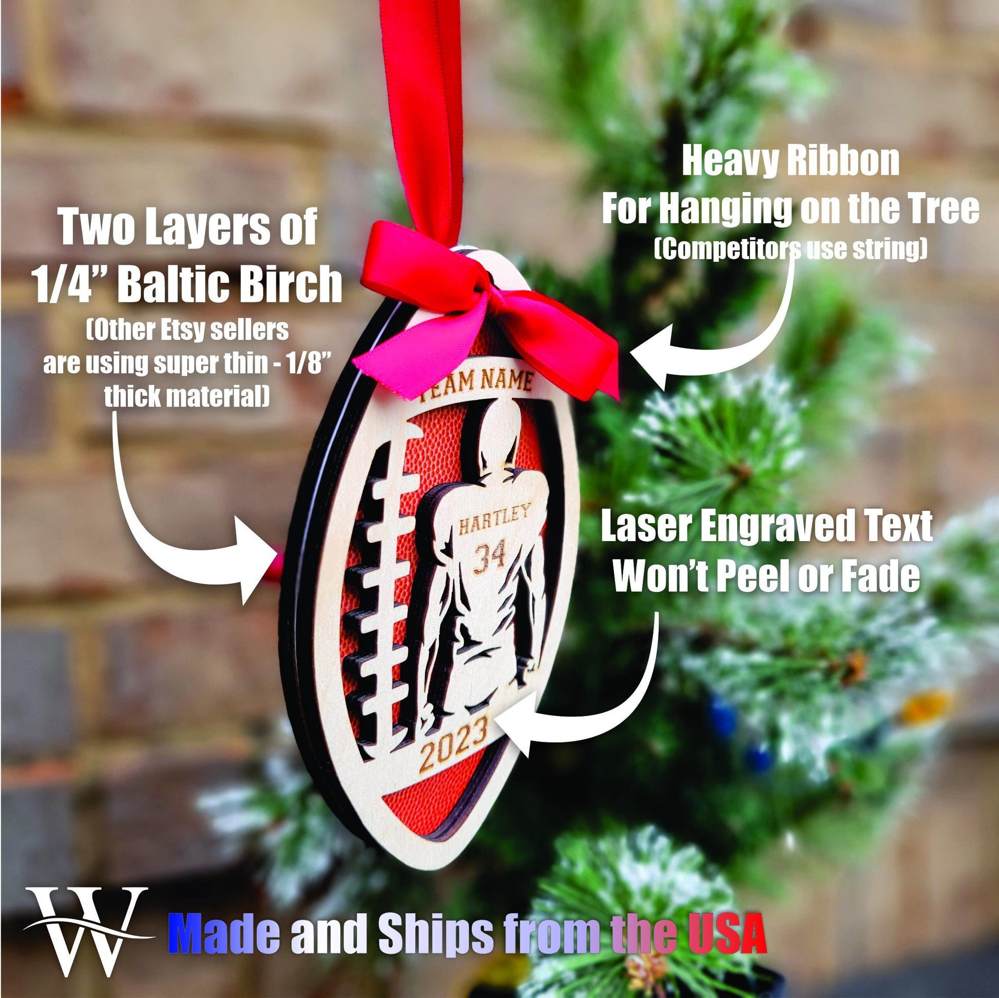 Personalized Football Christmas Ornament Gift for Football Player, Christmas Gift for Football Team, Personalized Football Player Gift - Personalized Holiday Ornament