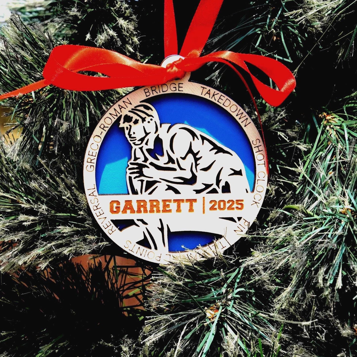 Personalized Wrestling Christmas Ornament – Custom Wrestler Gift, Wooden Wrestling Ornament, Holiday Keepsake for Wrestlers and Coaches - Personalized Holiday Ornament