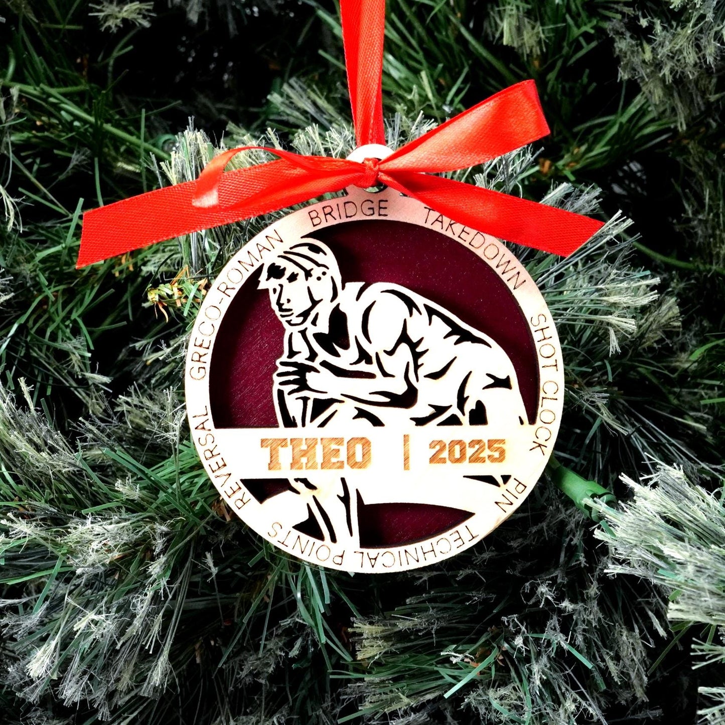 Personalized Wrestling Christmas Ornament – Custom Wrestler Gift, Wooden Wrestling Ornament, Holiday Keepsake for Wrestlers and Coaches - Personalized Holiday Ornament