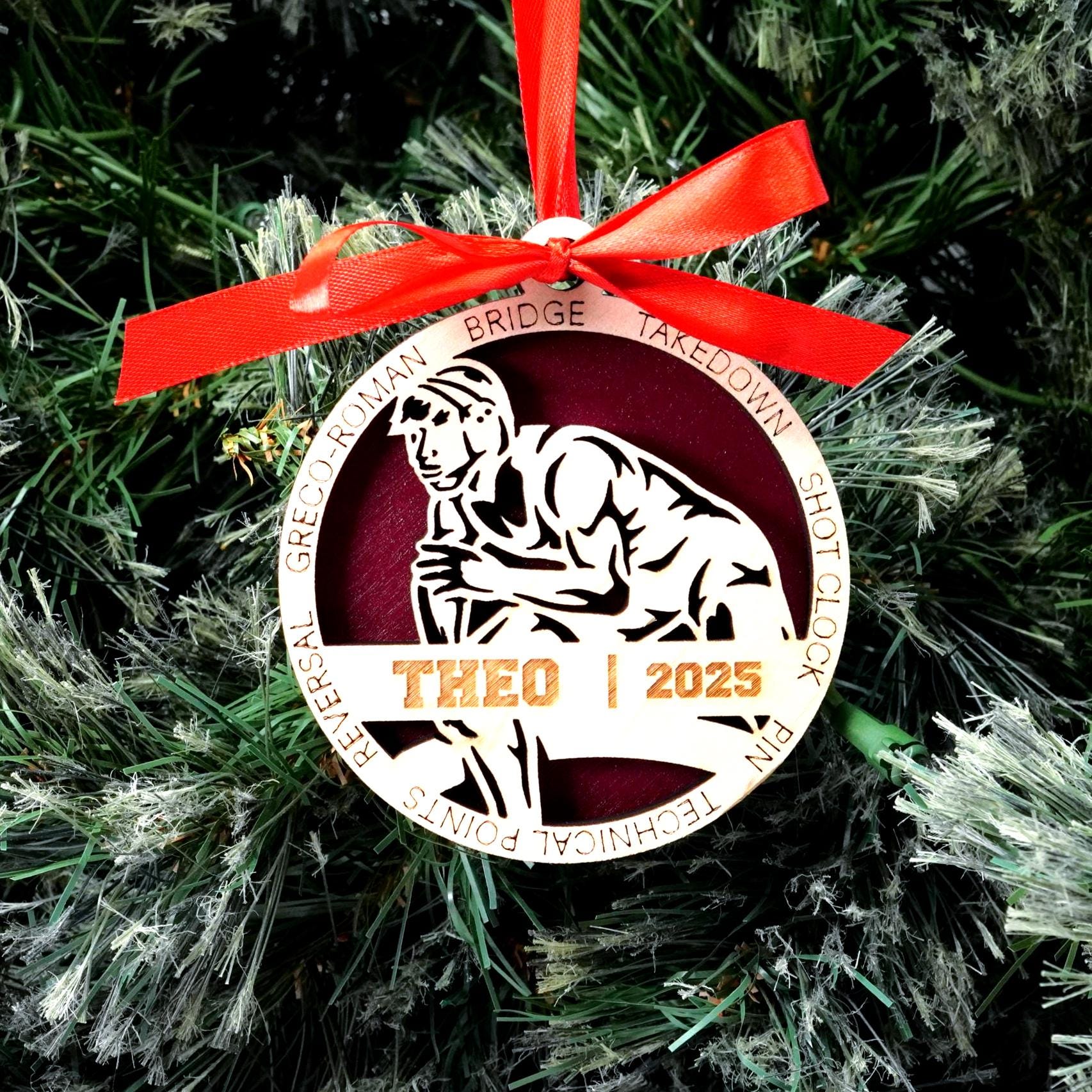 Personalized Wrestling Christmas Ornament – Custom Wrestler Gift, Wooden Wrestling Ornament, Holiday Keepsake for Wrestlers and Coaches - Personalized Holiday Ornament