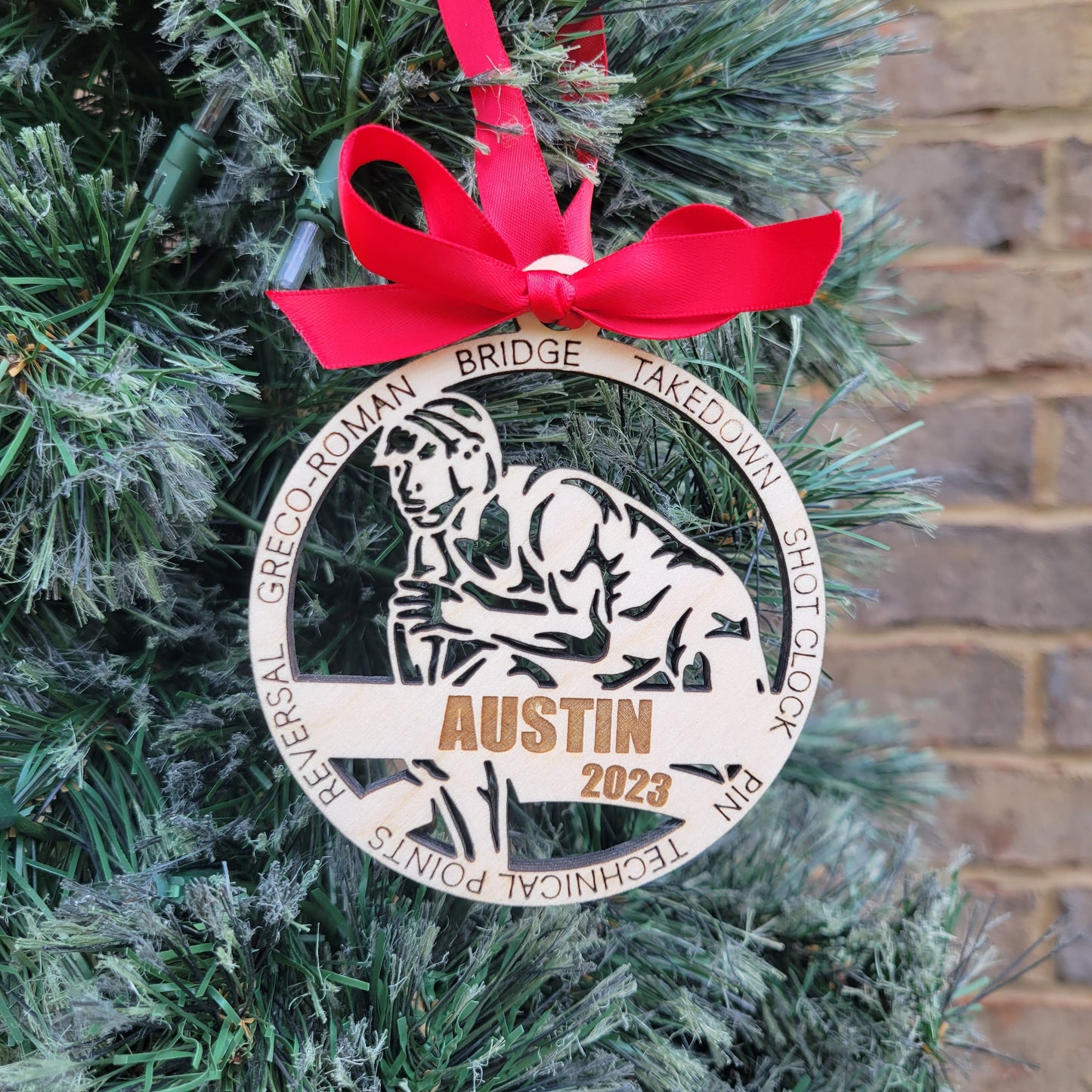 Personalized Wrestling Christmas Ornament – Custom Wrestler Gift, Wooden Wrestling Ornament, Holiday Keepsake for Wrestlers and Coaches - Personalized Holiday Ornament