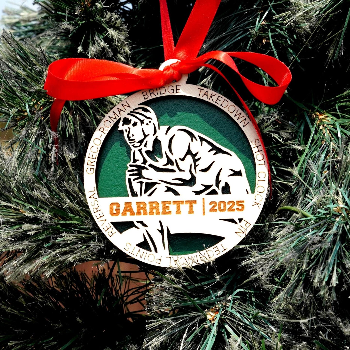 Personalized Wrestling Christmas Ornament – Custom Wrestler Gift, Wooden Wrestling Ornament, Holiday Keepsake for Wrestlers and Coaches - Personalized Holiday Ornament