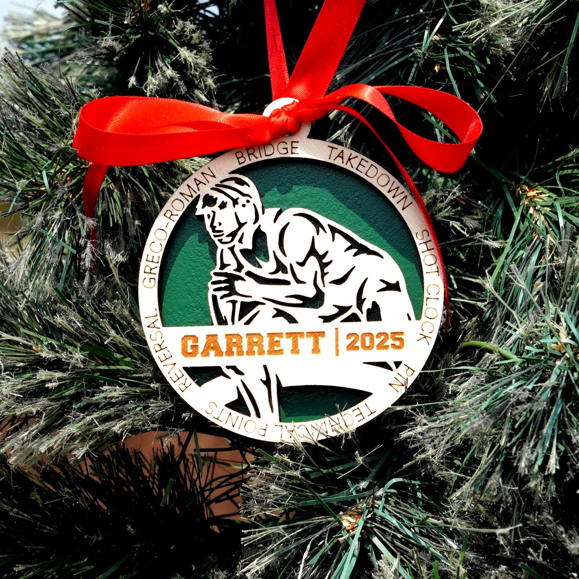 Personalized Wrestling Christmas Ornament – Custom Wrestler Gift, Wooden Wrestling Ornament, Holiday Keepsake for Wrestlers and Coaches - Personalized Holiday Ornament