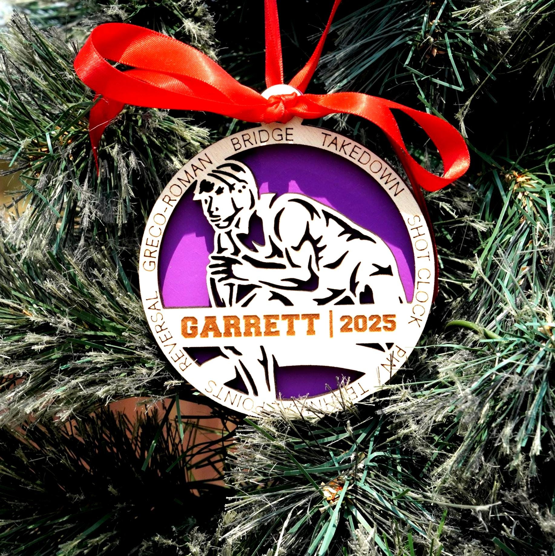 Personalized Wrestling Christmas Ornament – Custom Wrestler Gift, Wooden Wrestling Ornament, Holiday Keepsake for Wrestlers and Coaches - Personalized Holiday Ornament