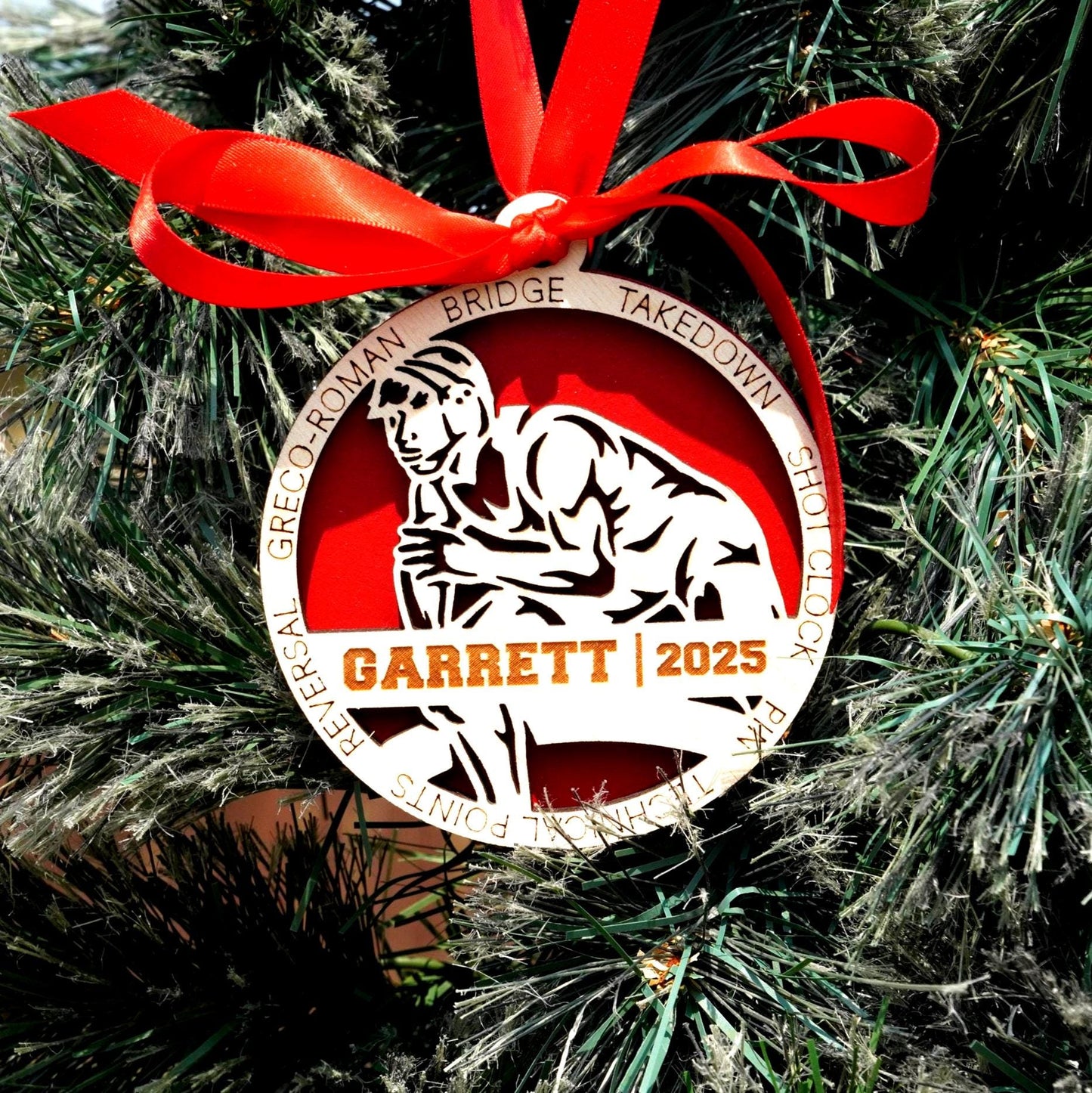 Personalized Wrestling Christmas Ornament – Custom Wrestler Gift, Wooden Wrestling Ornament, Holiday Keepsake for Wrestlers and Coaches - Personalized Holiday Ornament