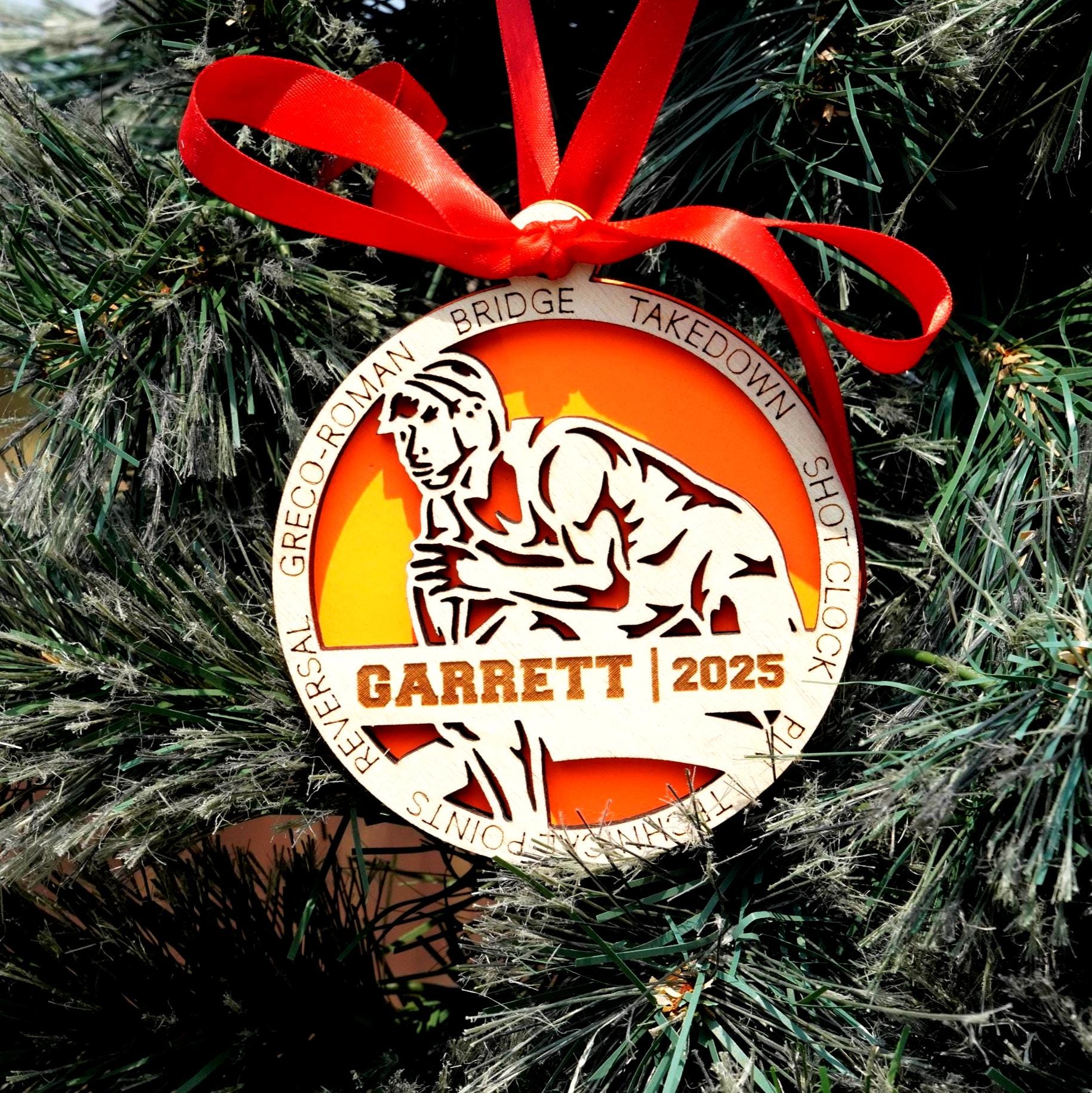Personalized Wrestling Christmas Ornament – Custom Wrestler Gift, Wooden Wrestling Ornament, Holiday Keepsake for Wrestlers and Coaches - Personalized Holiday Ornament