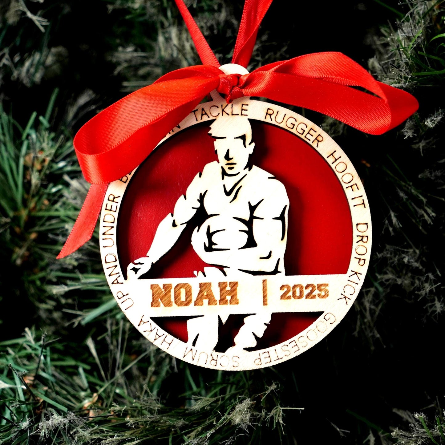 Personalized Rugby Christmas Ornament, Custom Rugby Player Gift, Engraved Wooden Rugby Ornament, Holiday Keepsake for Rugby Teams and Coach - Personalized Holiday Ornament