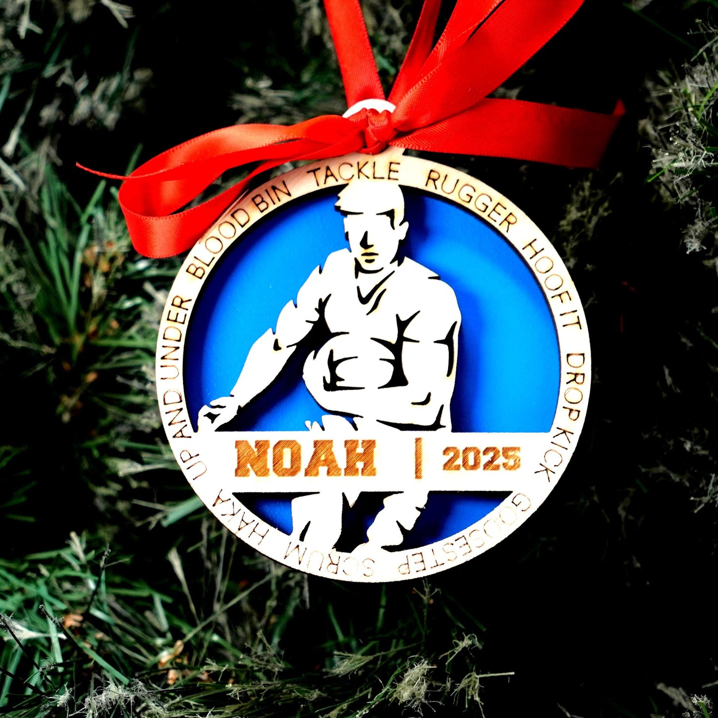 Personalized Rugby Christmas Ornament, Custom Rugby Player Gift, Engraved Wooden Rugby Ornament, Holiday Keepsake for Rugby Teams and Coach - Personalized Holiday Ornament