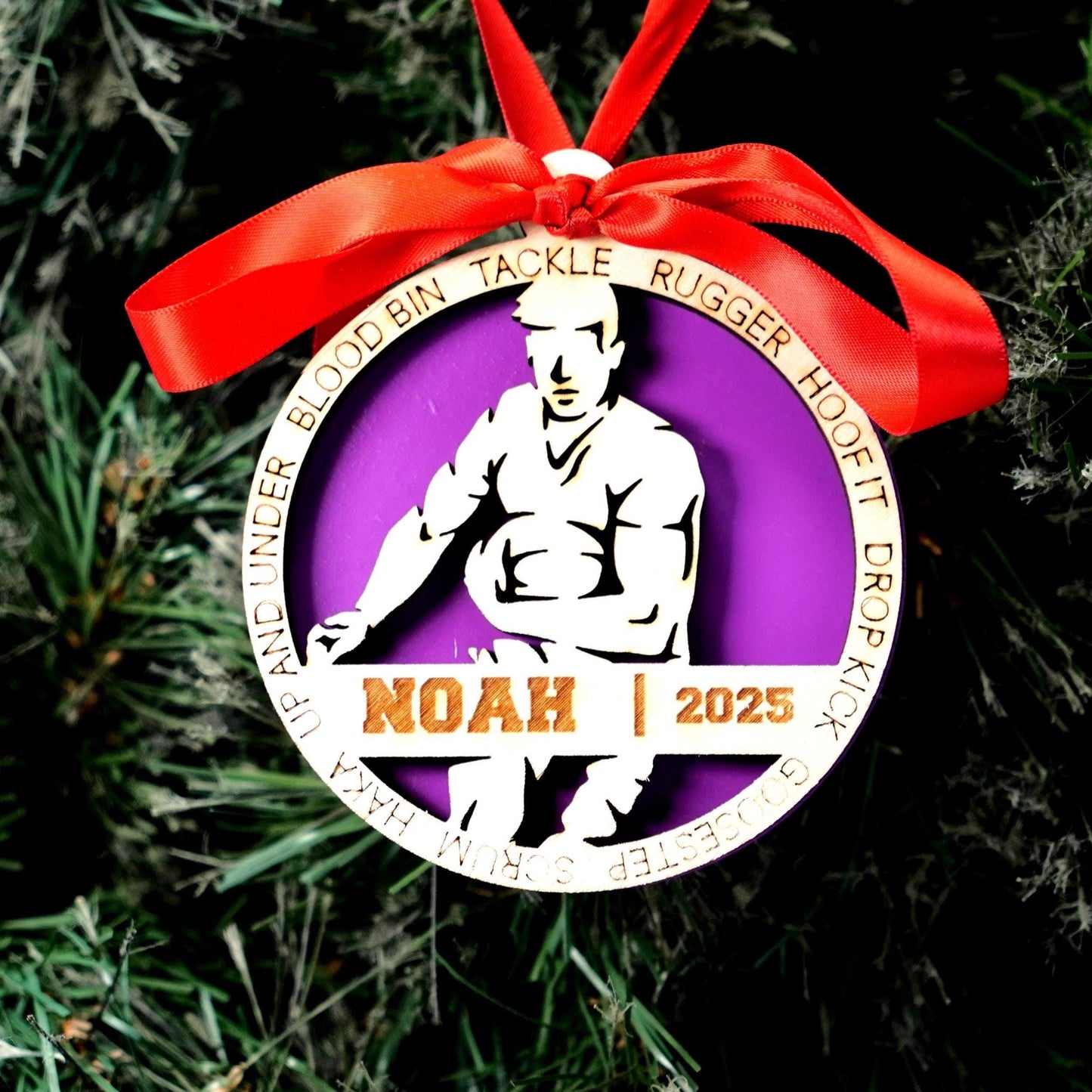Personalized Rugby Christmas Ornament, Custom Rugby Player Gift, Engraved Wooden Rugby Ornament, Holiday Keepsake for Rugby Teams and Coach - Personalized Holiday Ornament