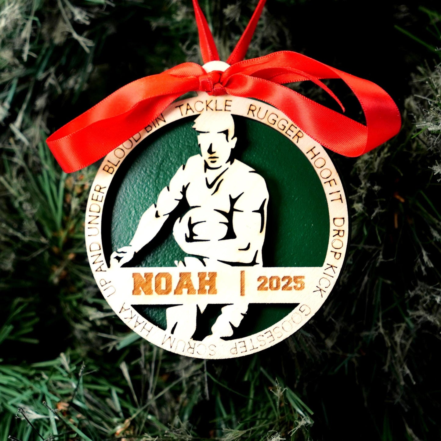 Personalized Rugby Christmas Ornament, Custom Rugby Player Gift, Engraved Wooden Rugby Ornament, Holiday Keepsake for Rugby Teams and Coach - Personalized Holiday Ornament