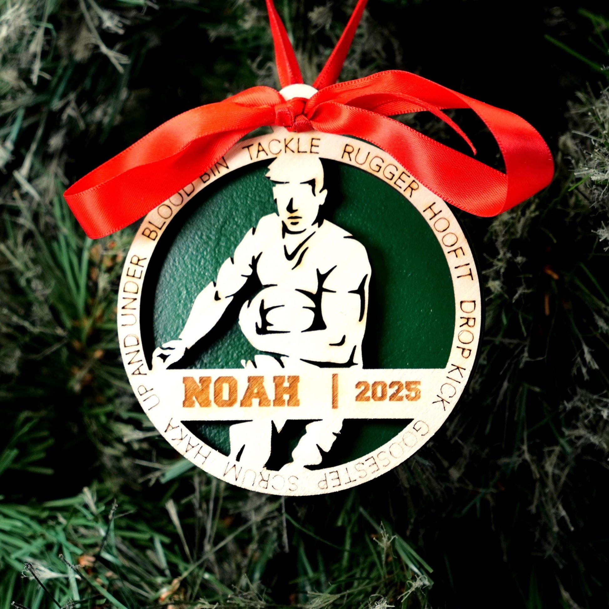 Personalized Rugby Christmas Ornament, Custom Rugby Player Gift, Engraved Wooden Rugby Ornament, Holiday Keepsake for Rugby Teams and Coach - Personalized Holiday Ornament