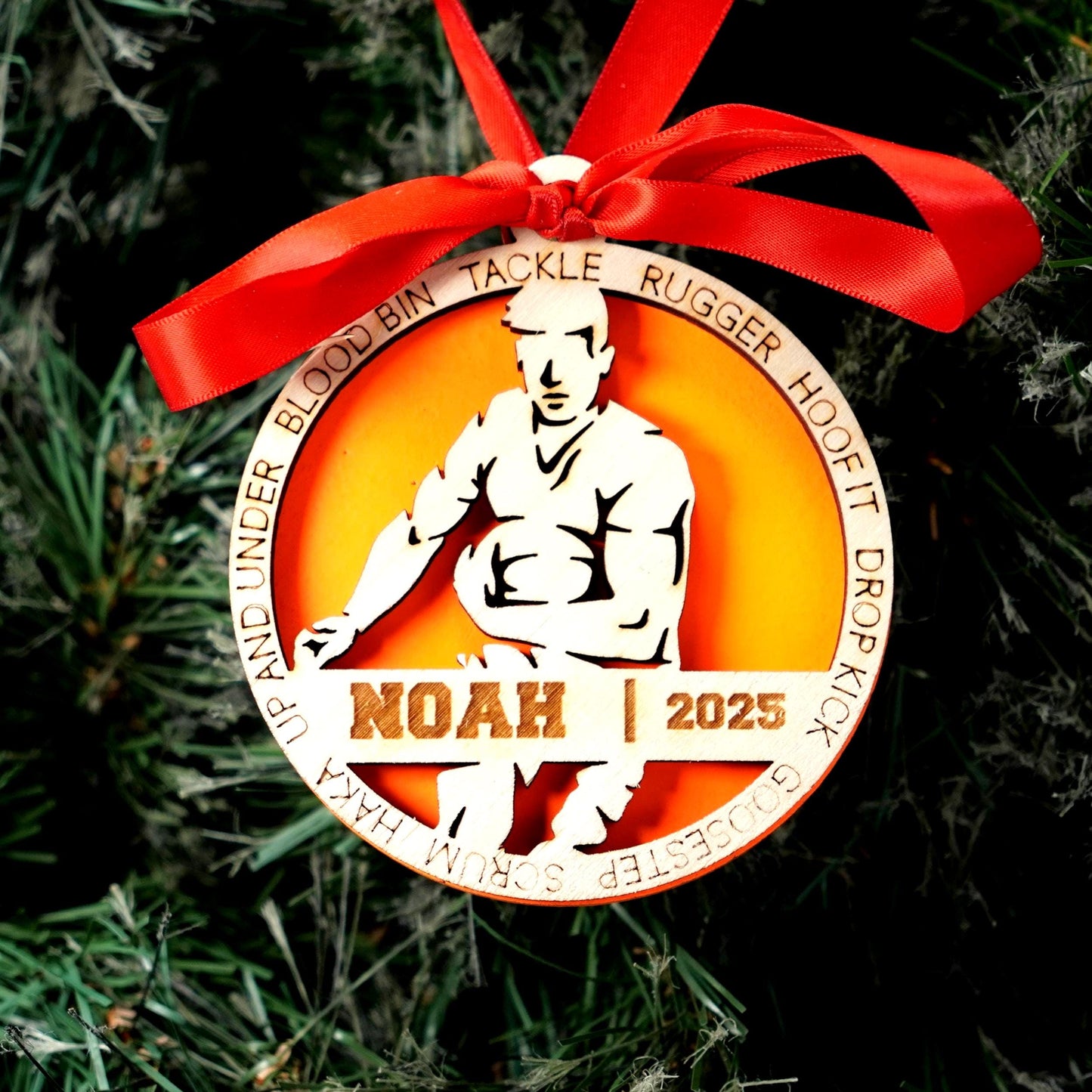 Personalized Rugby Christmas Ornament, Custom Rugby Player Gift, Engraved Wooden Rugby Ornament, Holiday Keepsake for Rugby Teams and Coach - Personalized Holiday Ornament